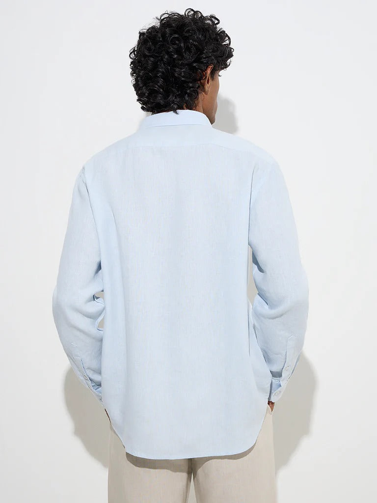 Ascot Light Blue Solid Relaxed-Fit Linen Shirt for Men