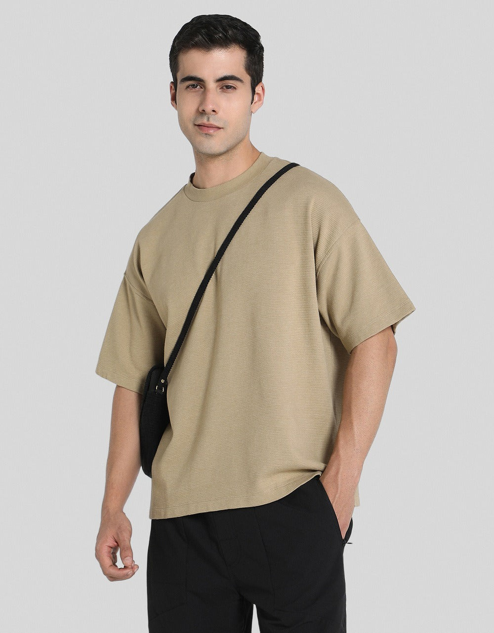 American Eagle Men Brown Oversized Textured T-shirt
