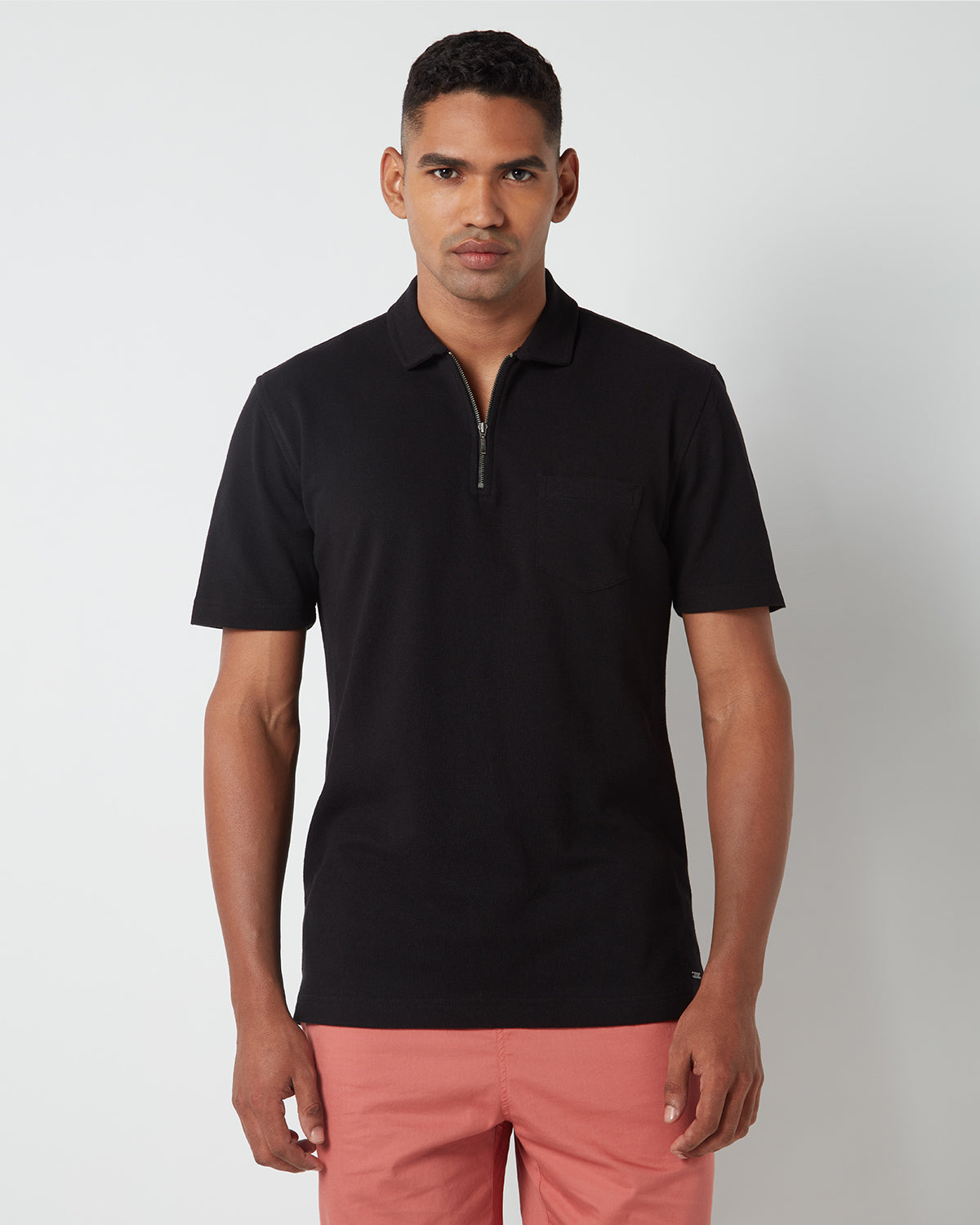 Signature Zipper Polo T-Shirt - Black