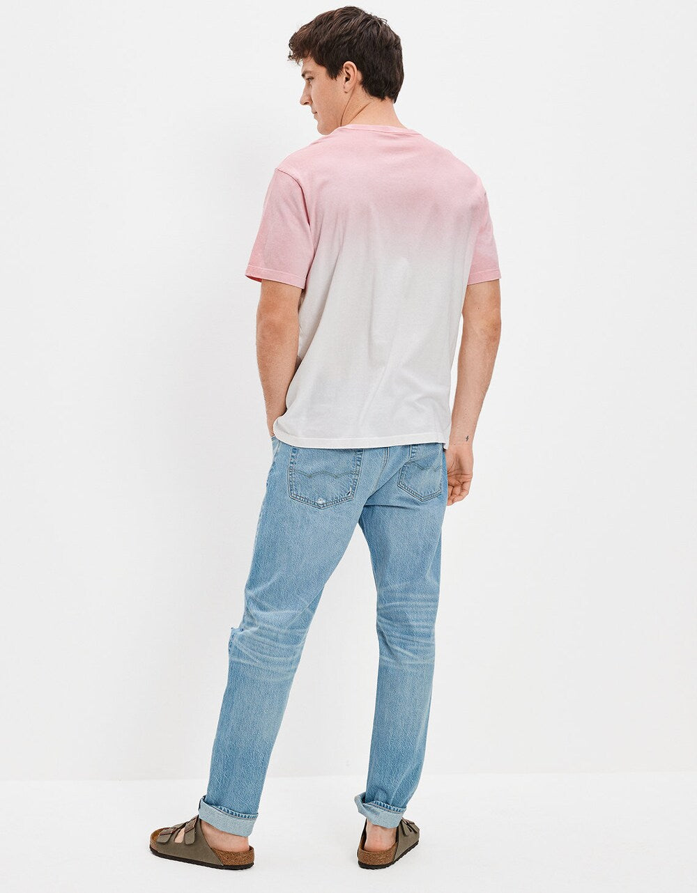 American Eagle Men Pink Super Soft Dip-Dye T-Shirt