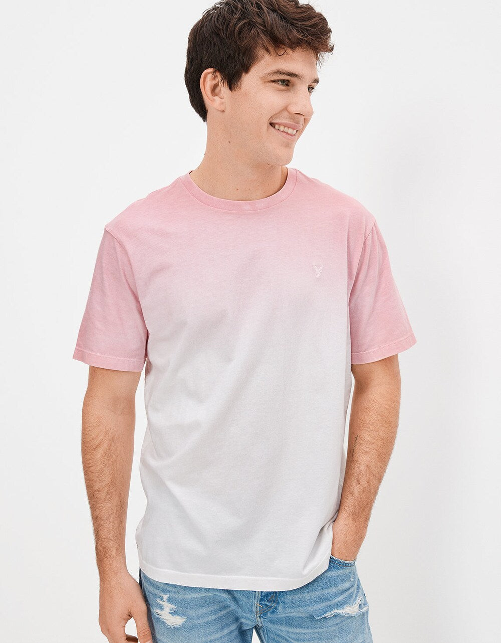 American Eagle Men Pink Super Soft Dip-Dye T-Shirt