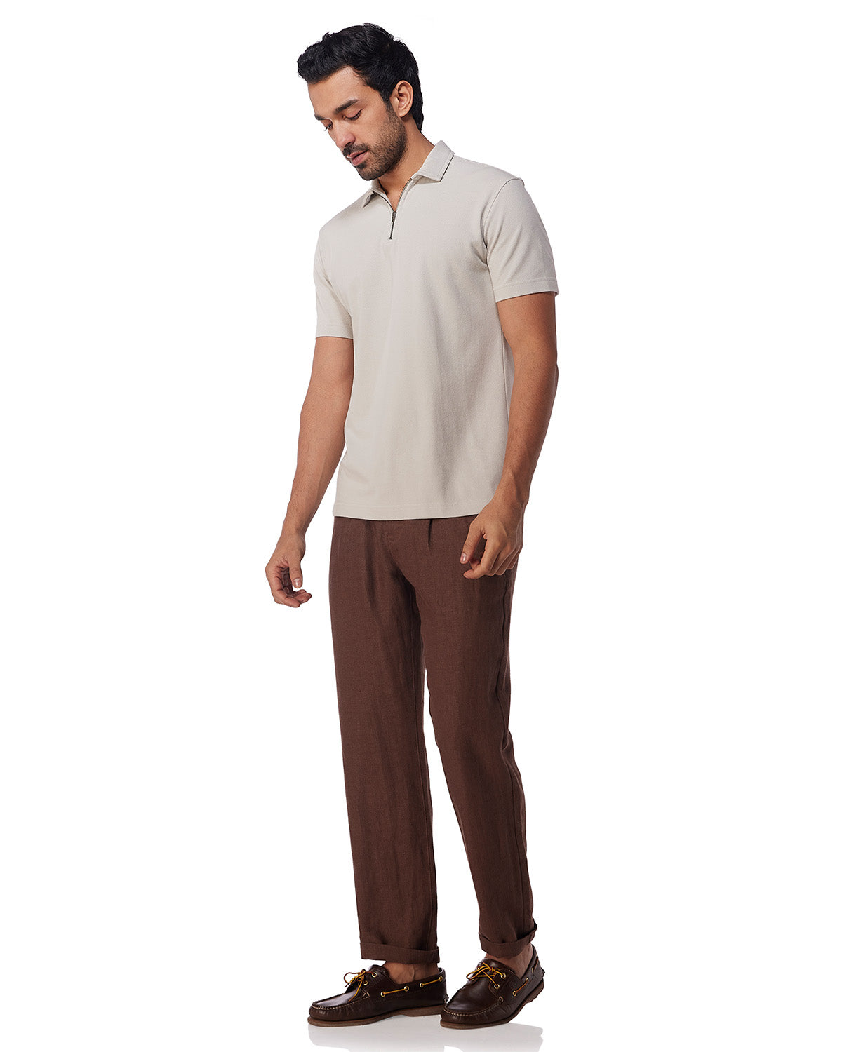 Signature Zipper Polo T-Shirt - Light Grey