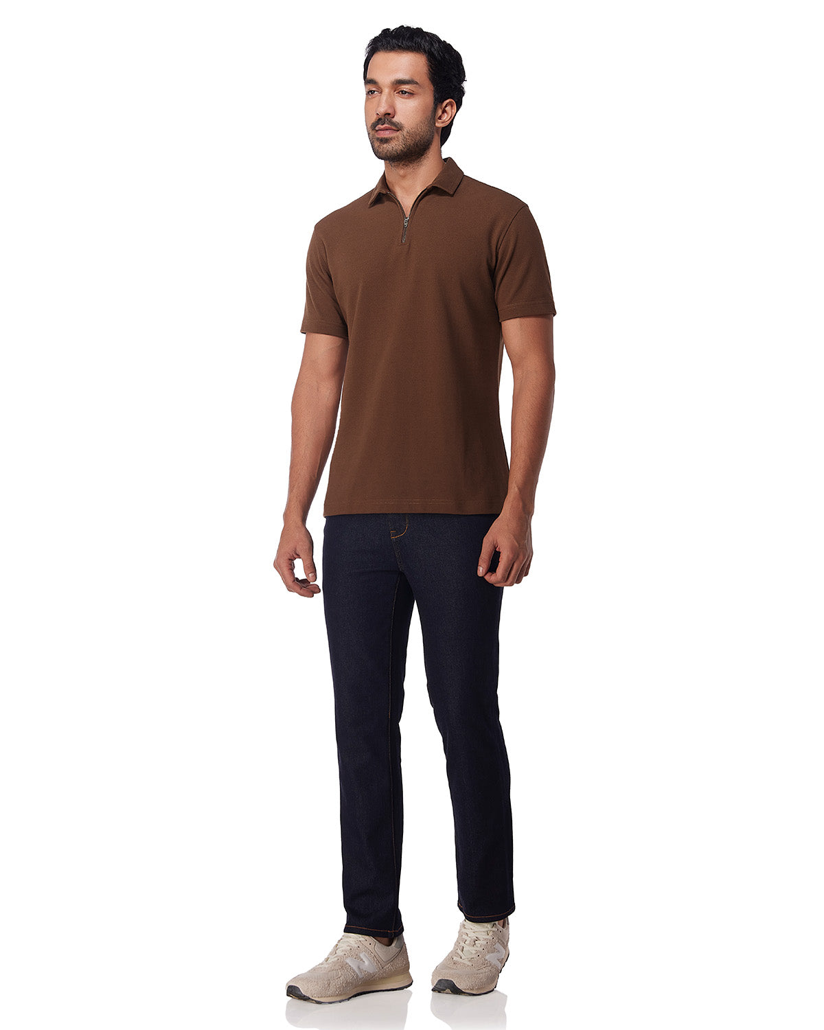 Signature Zipper Polo T-Shirt - Dark Brown