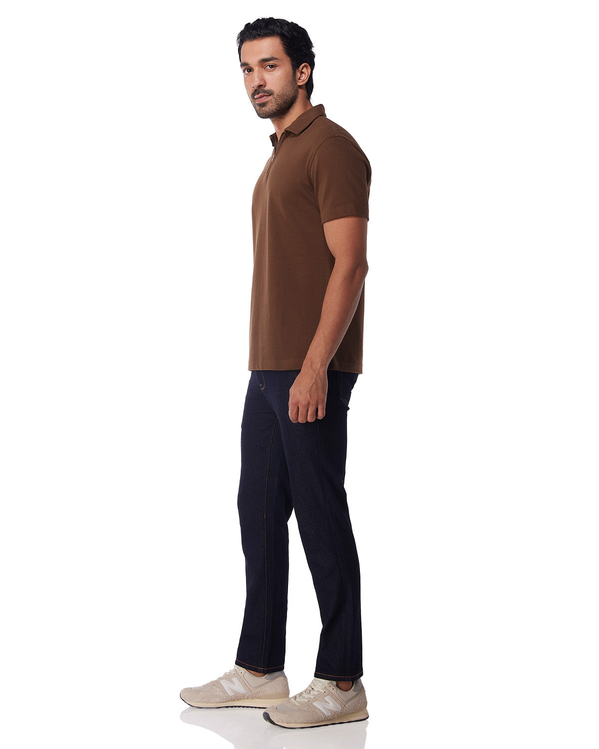 Signature Zipper Polo T-Shirt - Dark Brown