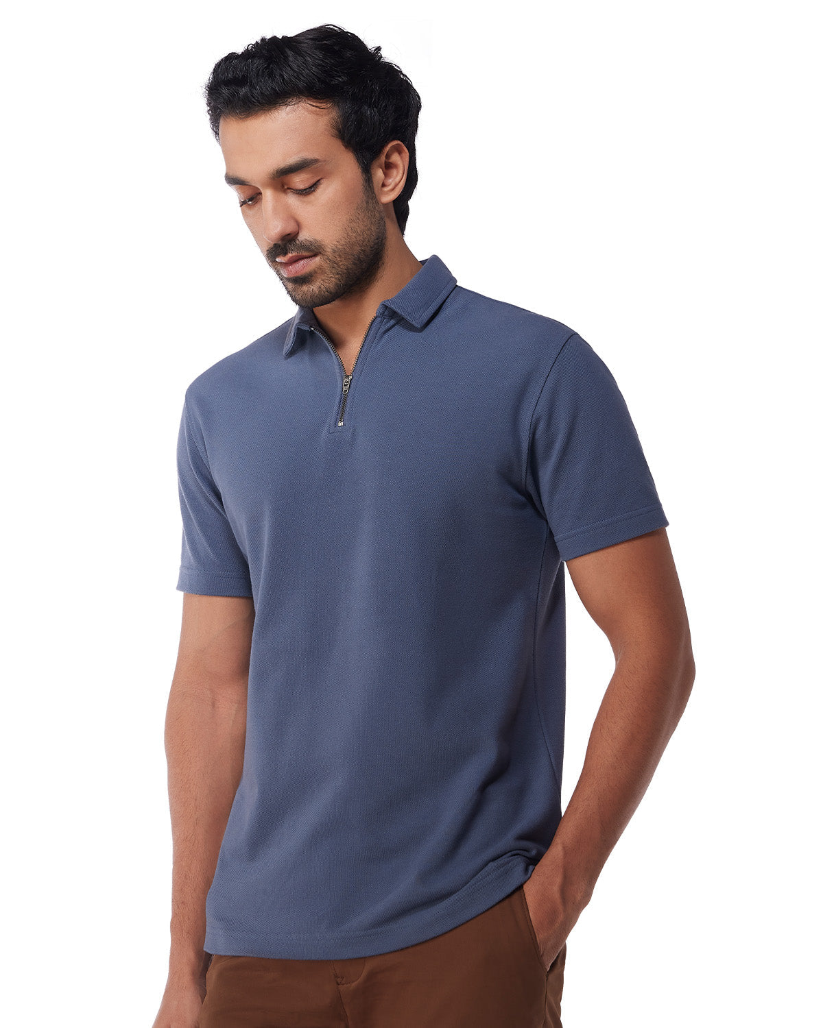 Signature Zipper Polo T-Shirt - Grey