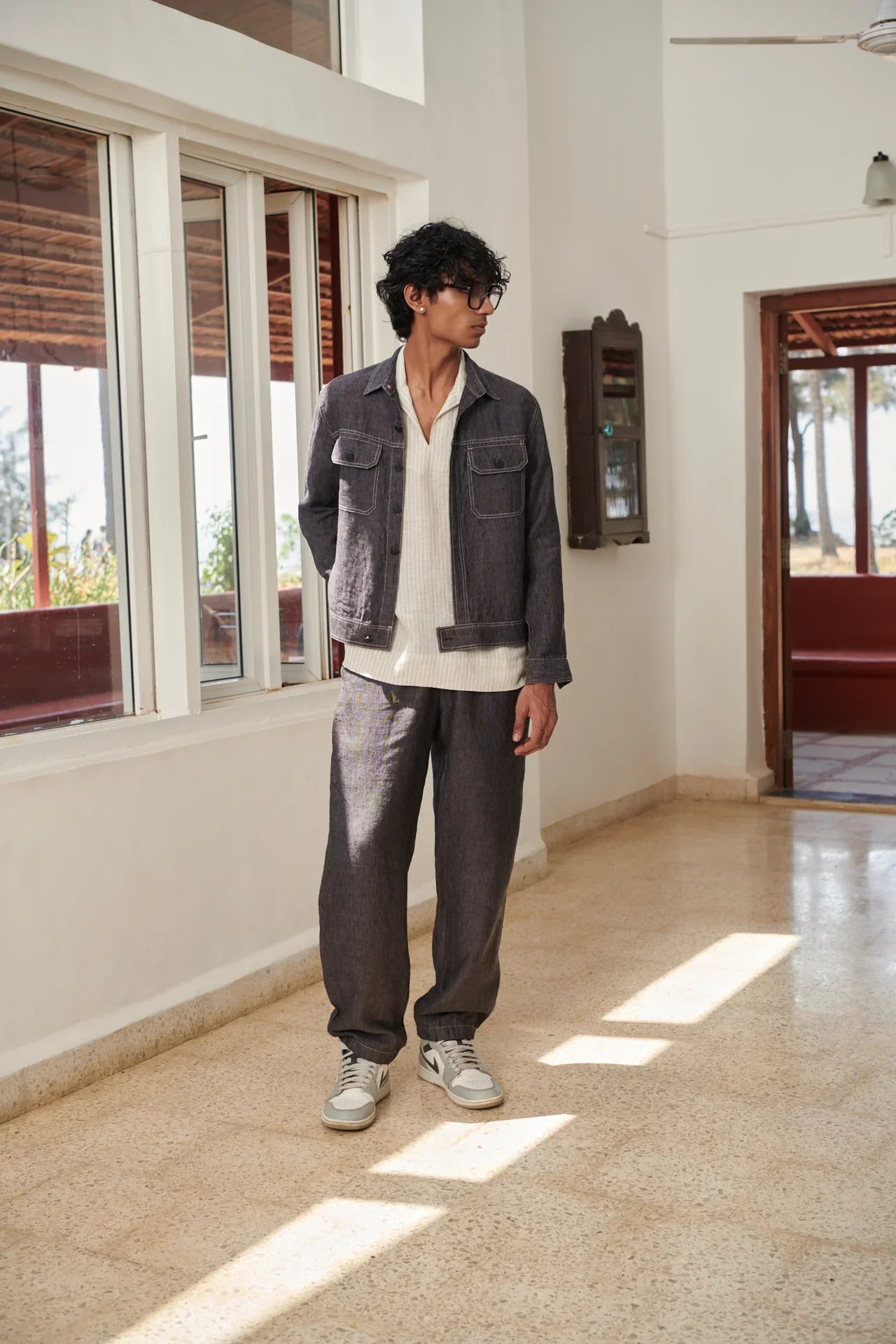 Graphite Linen Denim Men's Relaxed Jogger Pants