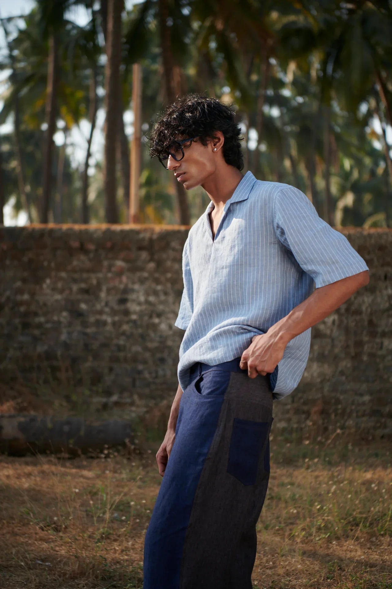 Neel Graphite Linen Denim Men's Barrel Pants