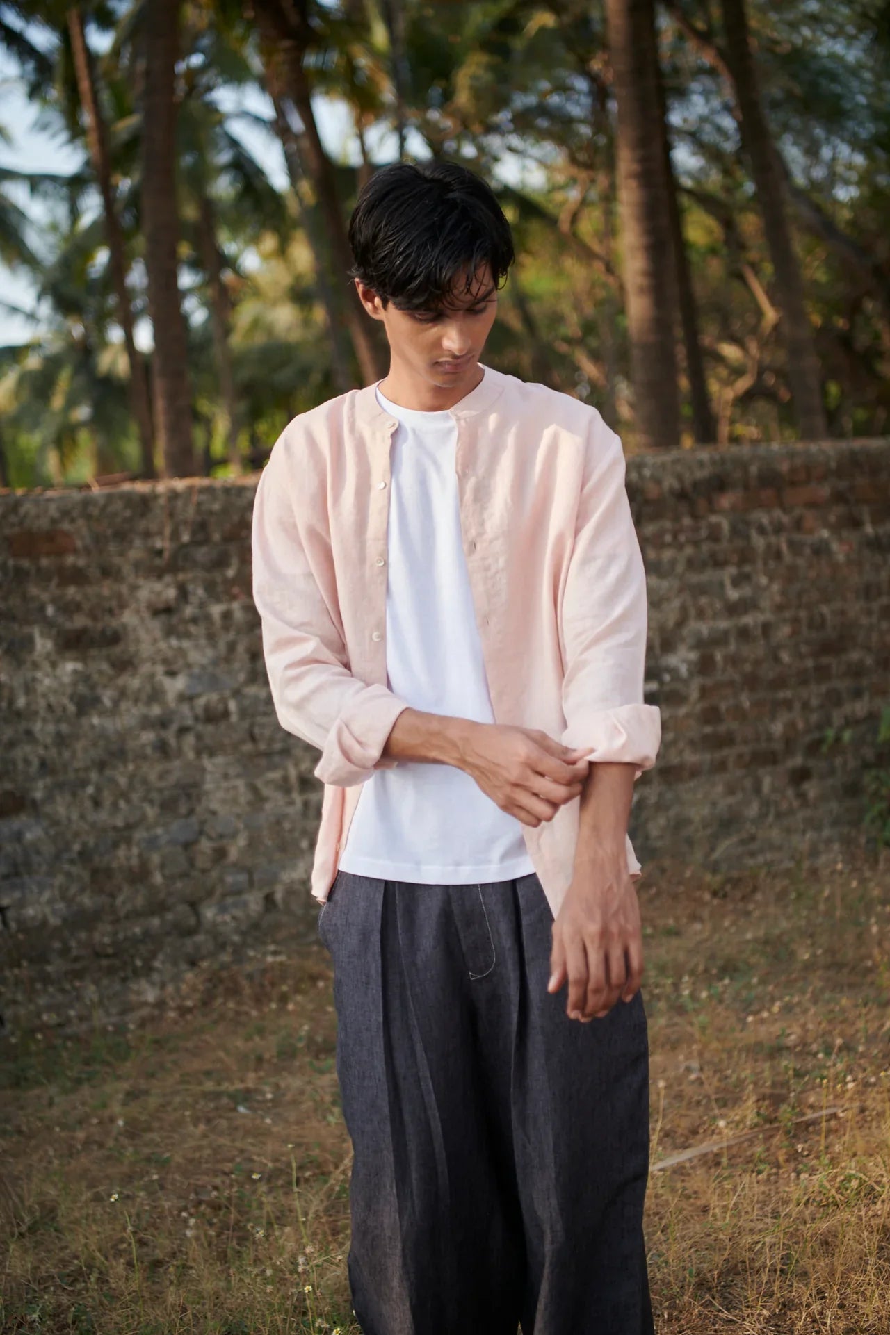 Graphite Linen Denim Men's Baggy Pants