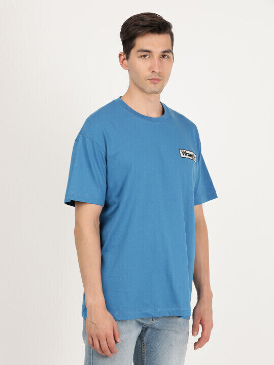 Wrangler Men Solid Blue Crew Neck Relaxed Fit T-Shirt
