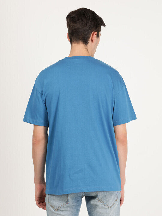 Wrangler Men Solid Blue Crew Neck Relaxed Fit T-Shirt
