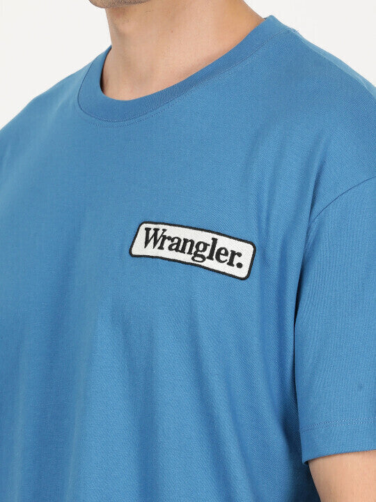 Wrangler Men Solid Blue Crew Neck Relaxed Fit T-Shirt