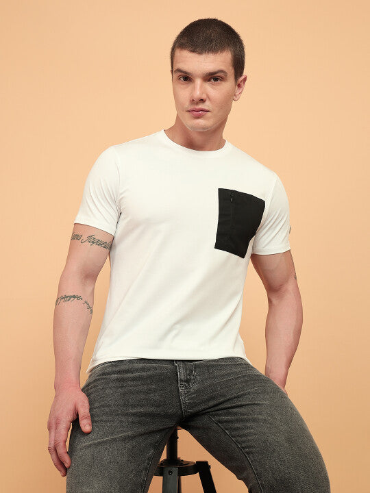 Wrangler Men Solid White Crew Neck Regular Fit T-Shirt