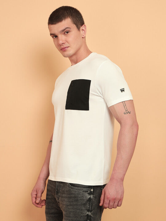 Wrangler Men Solid White Crew Neck Regular Fit T-Shirt