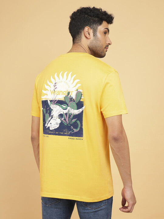 Wrangler Men Yellow Back Print Crew Neck Relaxed Fit T-Shirt