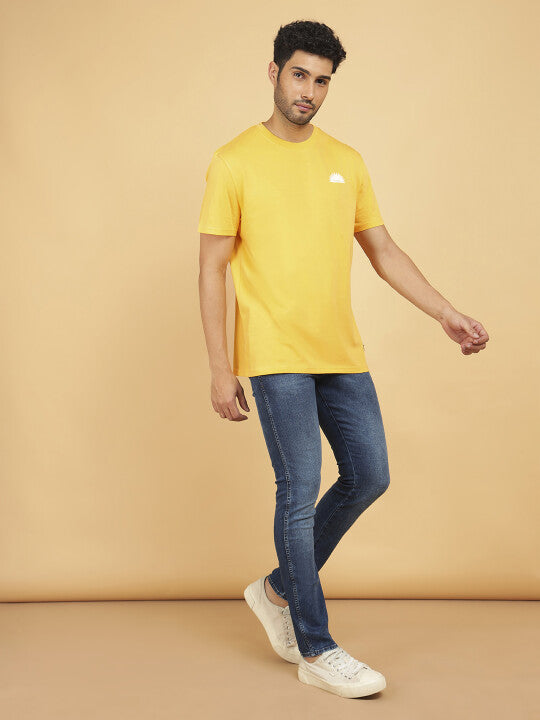 Wrangler Men Yellow Back Print Crew Neck Relaxed Fit T-Shirt