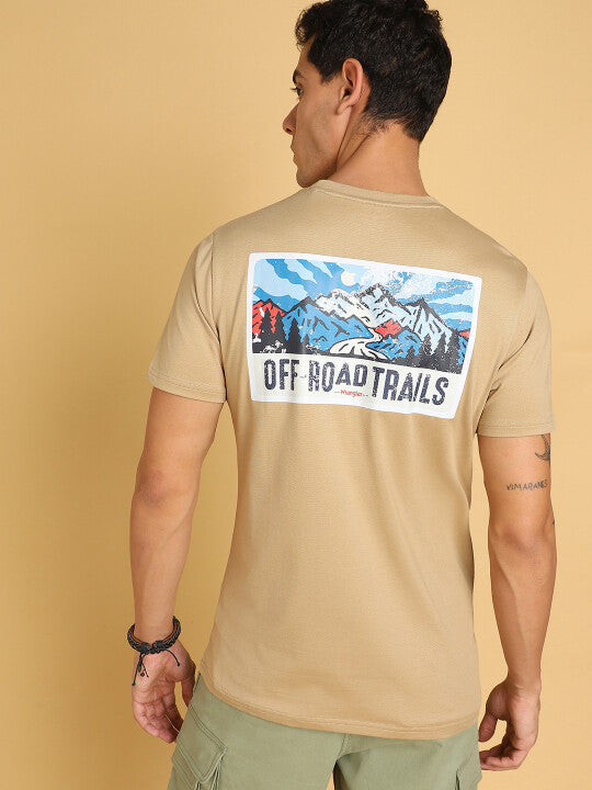 Wrangler Men Beige Graphic Print Crew Neck Regular Fit T-Shirt