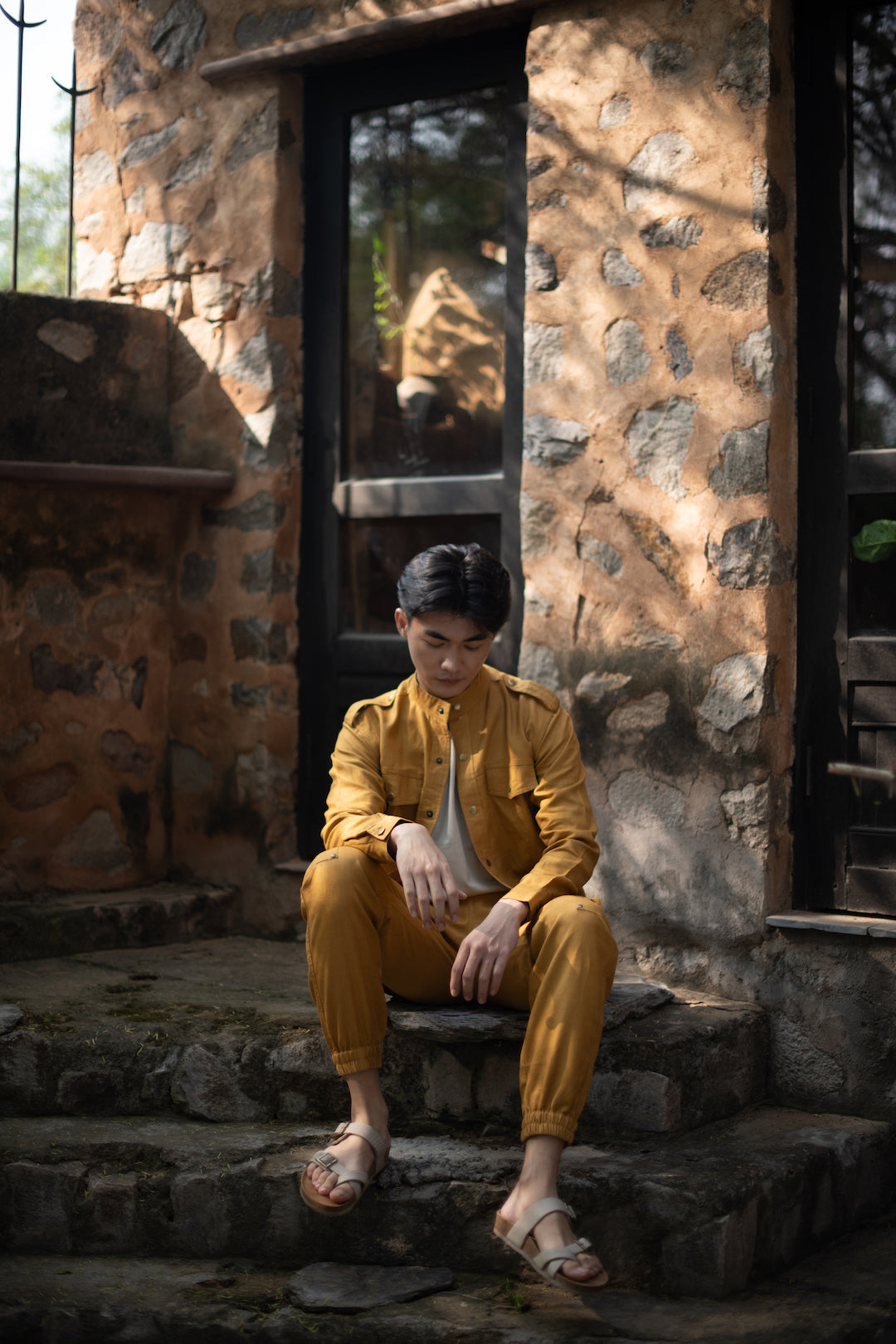 The Terra Tribe Mustard Linen Twill Sunrise Worker Pants for Men
