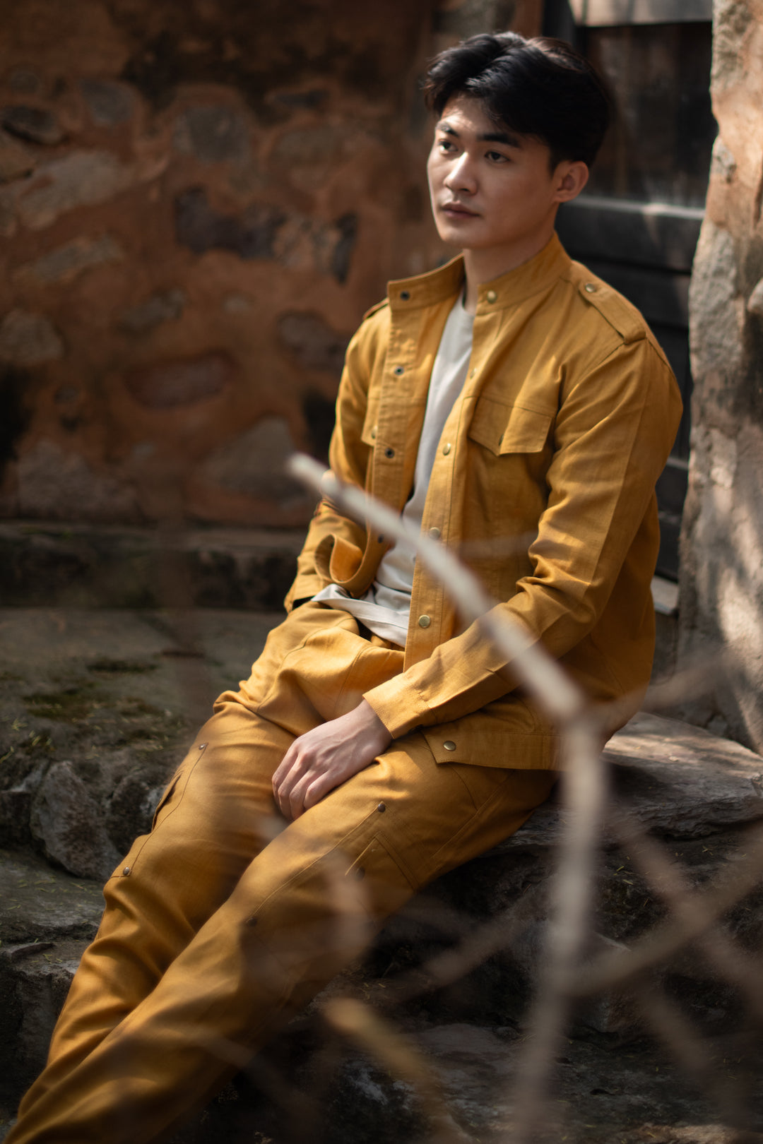 The Terra Tribe Mustard Linen Twill Sunrise Worker Pants for Men