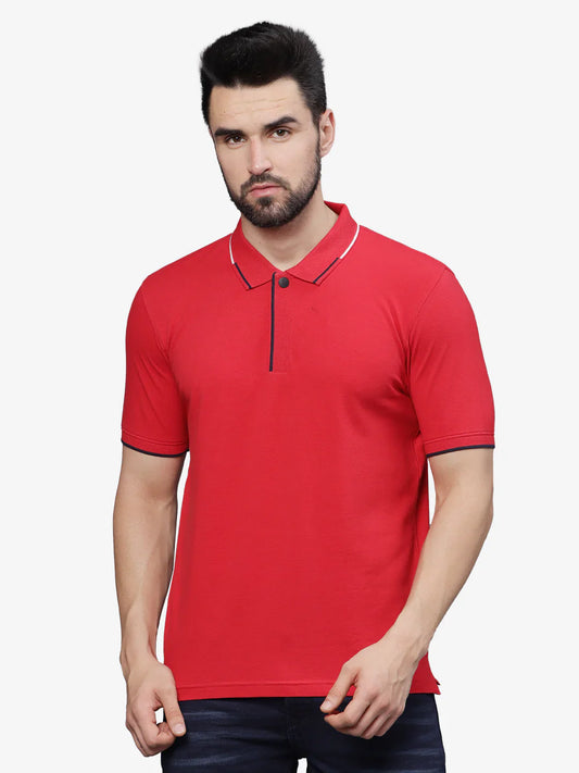 T-base Men Haute Red Polo Collar Half Sleeve T-Shirt