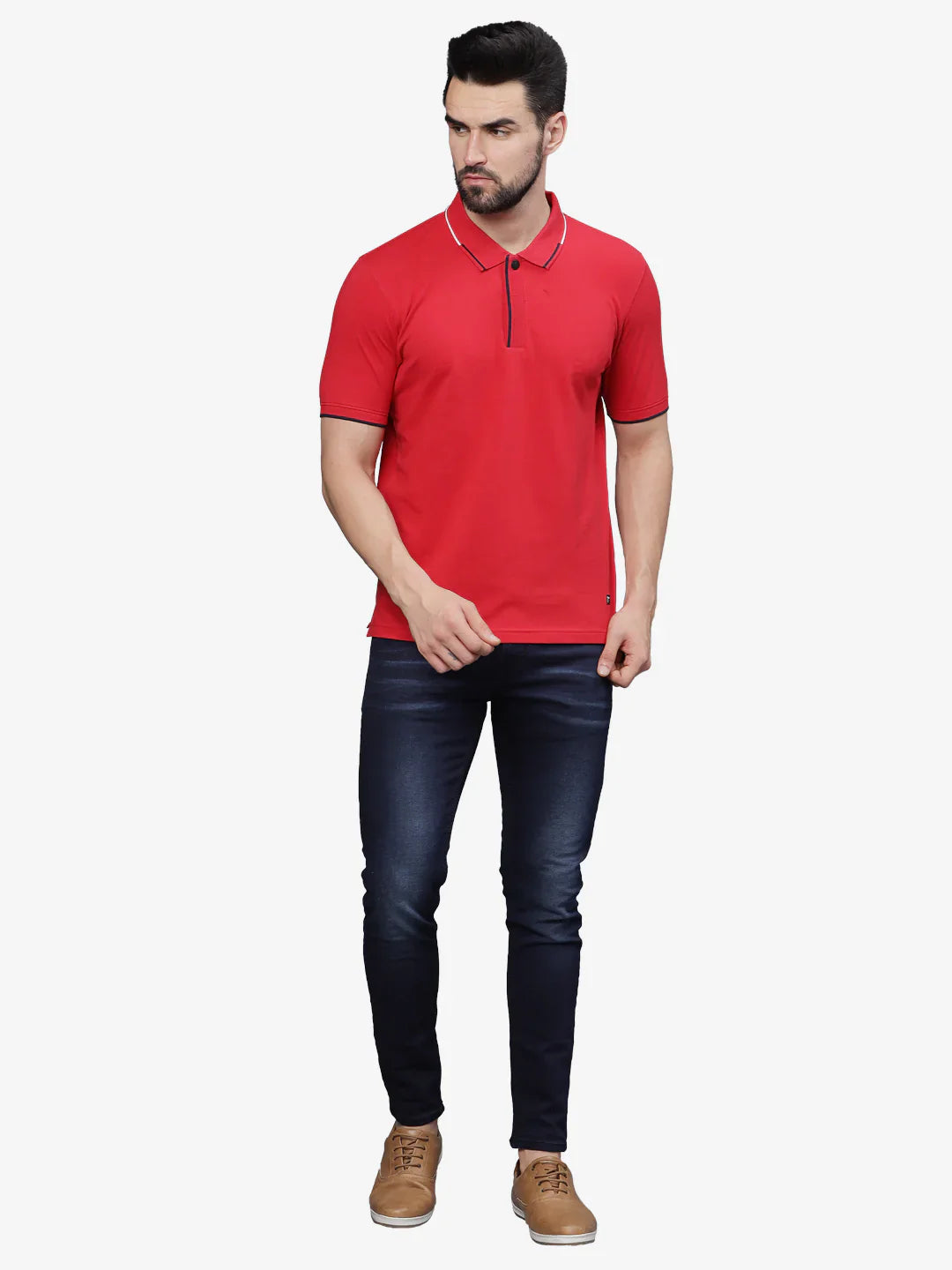 T-base Men Haute Red Polo Collar Half Sleeve T-Shirt