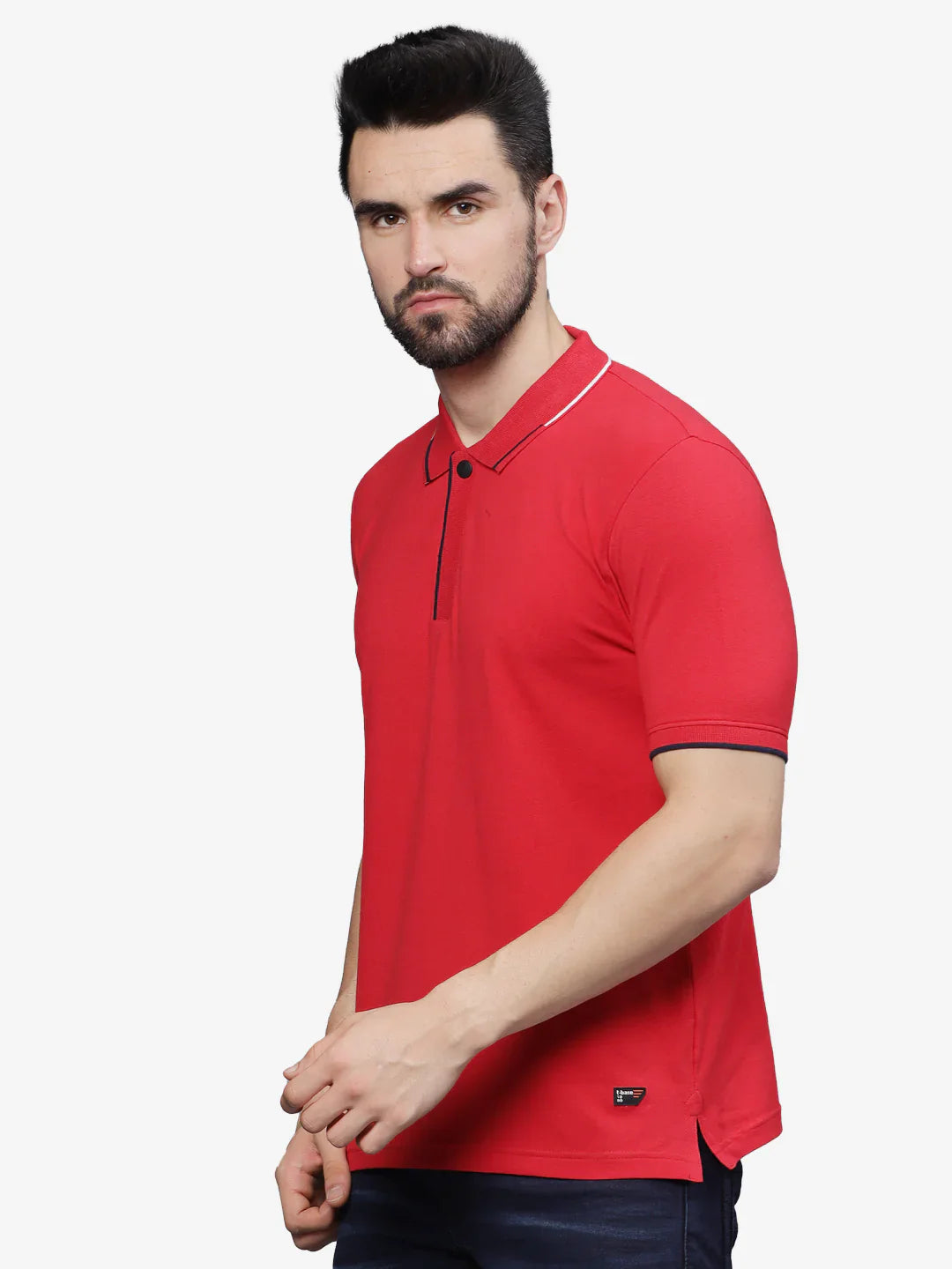 T-base Men Haute Red Polo Collar Half Sleeve T-Shirt