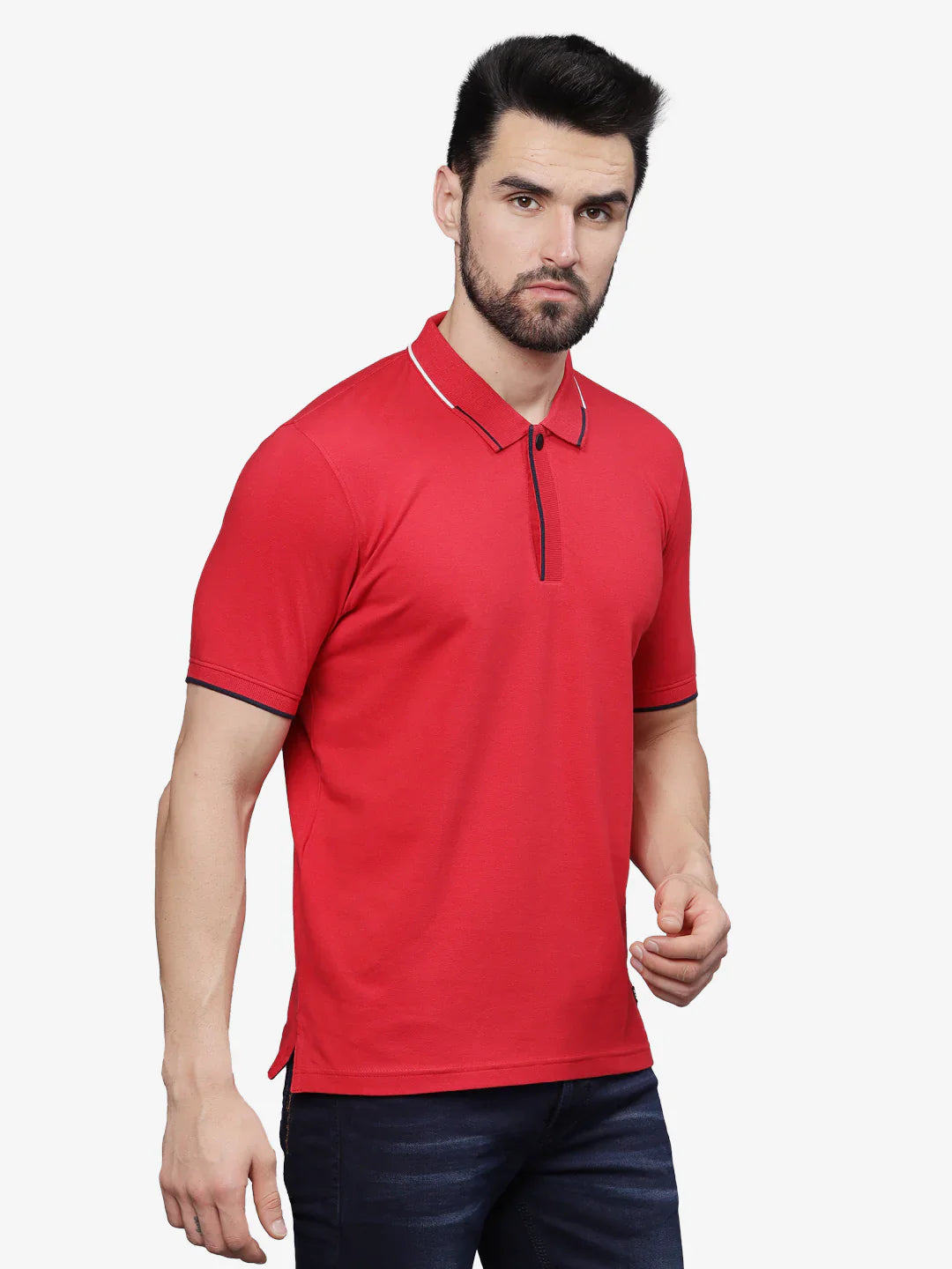 T-base Men Haute Red Polo Collar Half Sleeve T-Shirt