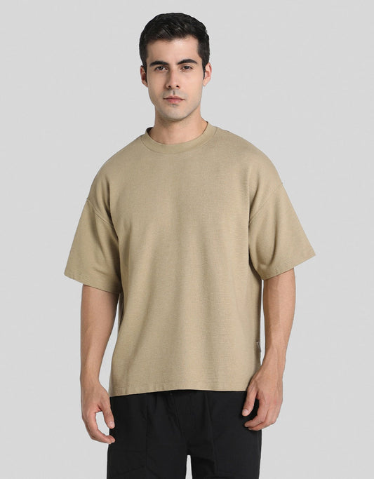 American Eagle Men Brown Oversized Textured T-shirt
