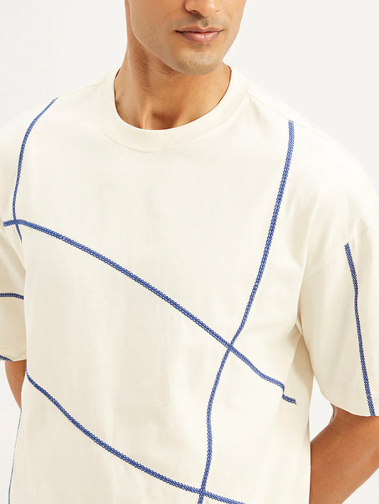 Levi's Men White Geometric Print Loose Fit T-Shirt