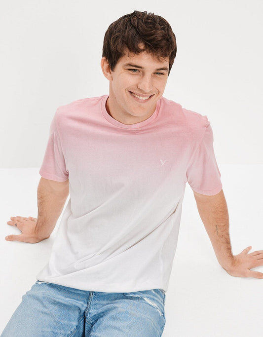 American Eagle Men Pink Super Soft Dip-Dye T-Shirt