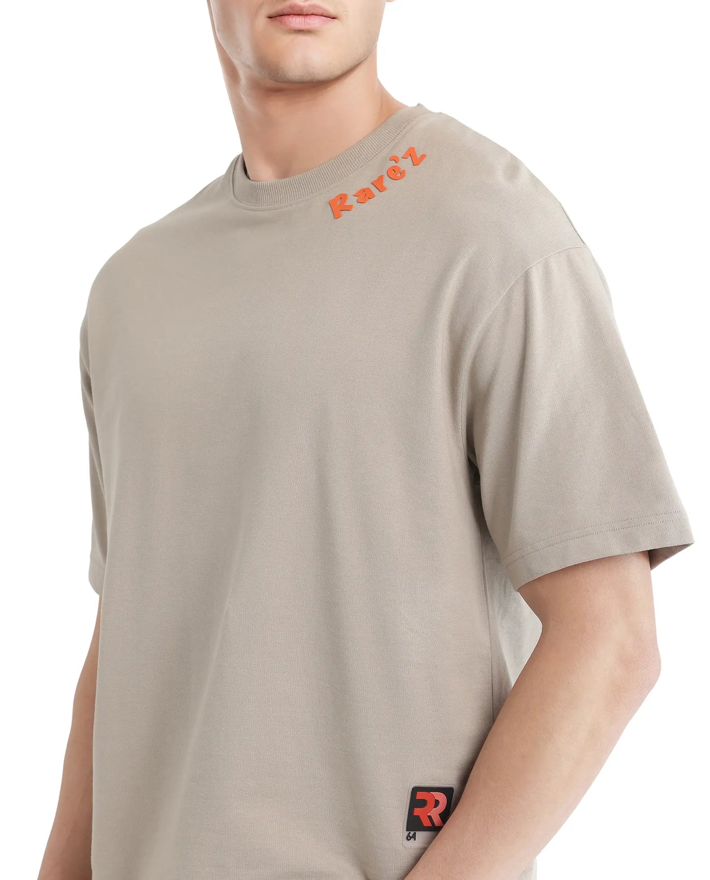 Rare Rabbit Men Beige Graphic Back Print Oversized Fit T-Shirt – Clay