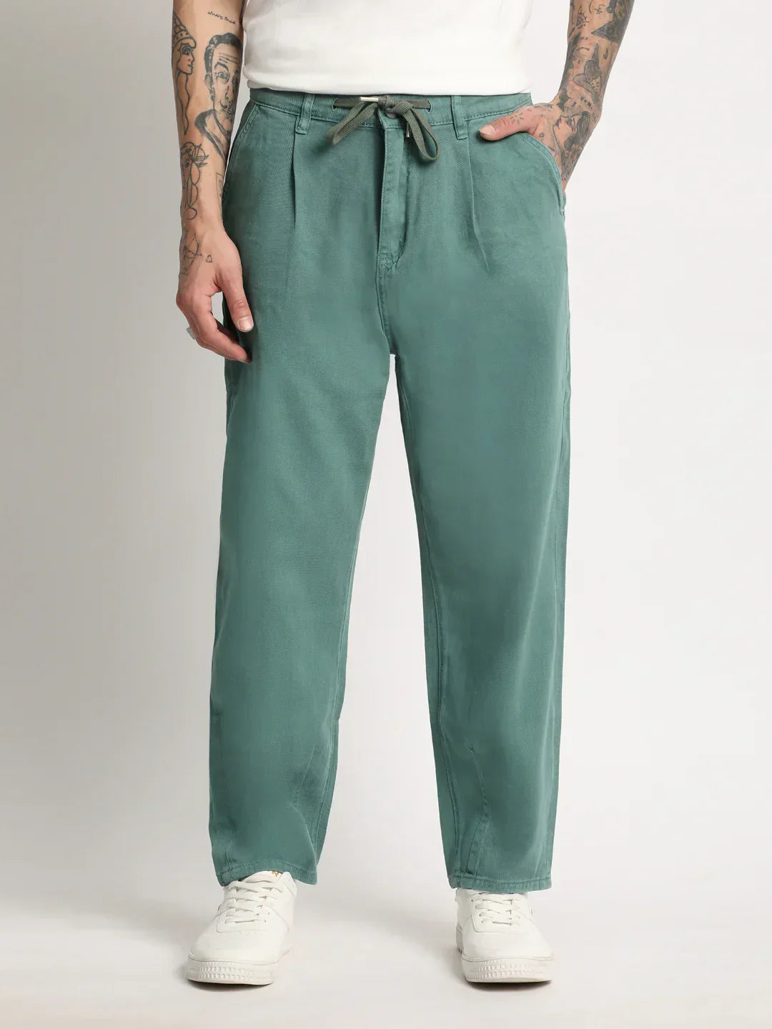 Men Teal Green Solid Mid Rise Straight Fit Jean