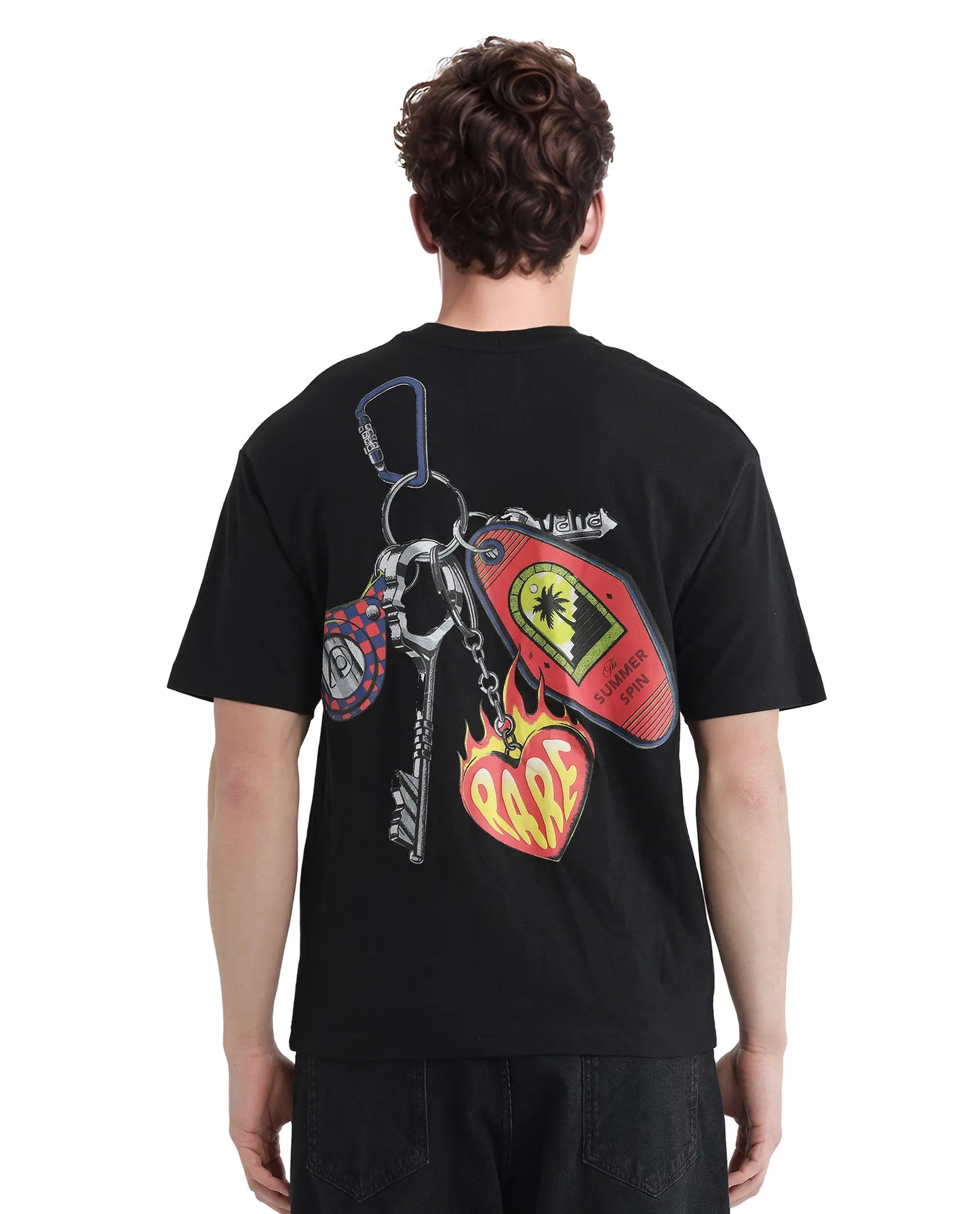 Rare Rabbit Men Black Oversized Graphic Back Print T-Shirt – Kent