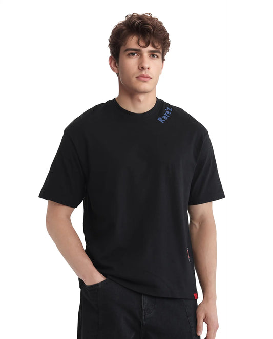 Rare Rabbit Men Black Oversized Graphic Back Print T-Shirt – Kent