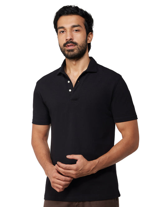 Signature Button Polo T-Shirt - Black