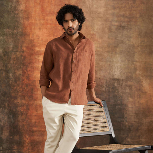 Earth-Tone Cotton Linen Shirt | Natural Comfort & Effortless Style