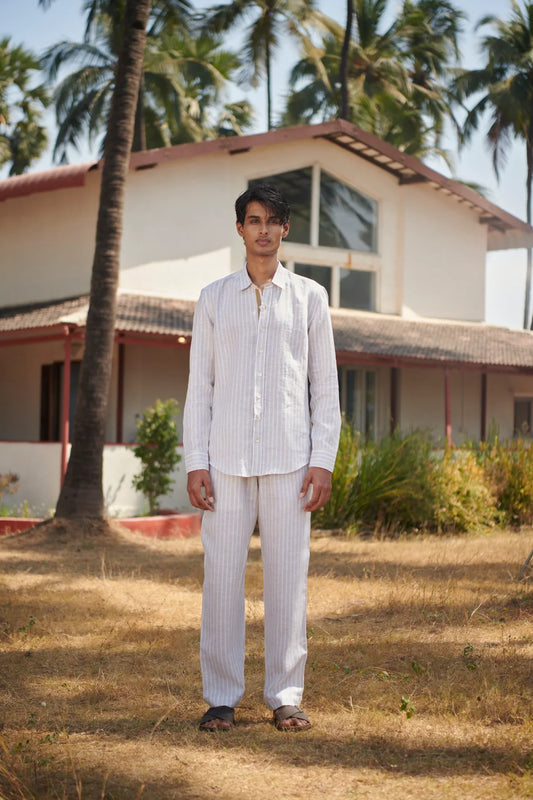 Undyed Boldstripe Linen Men's Lounge Pants