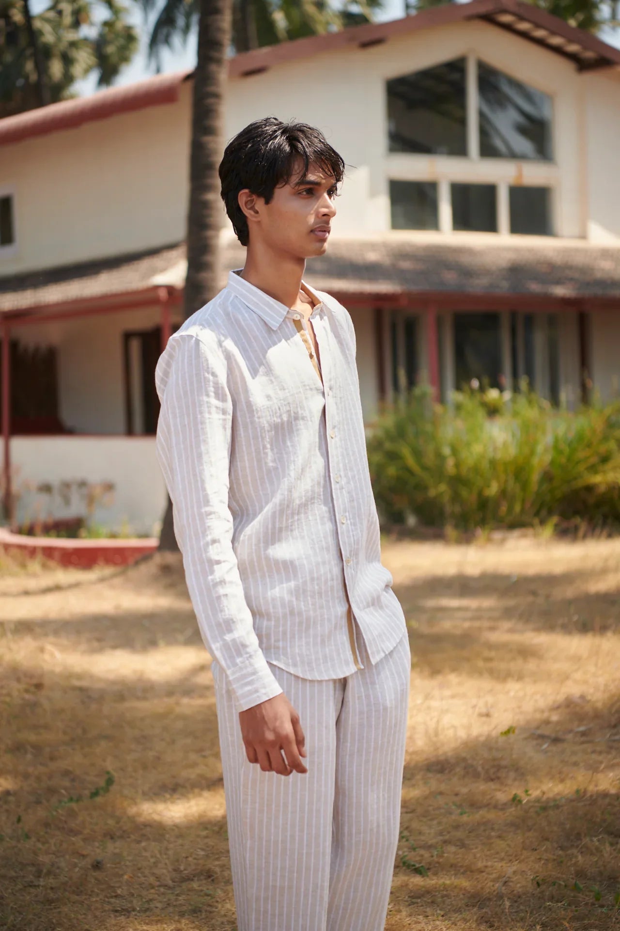 Undyed Boldstripe Linen Men's Lounge Pants