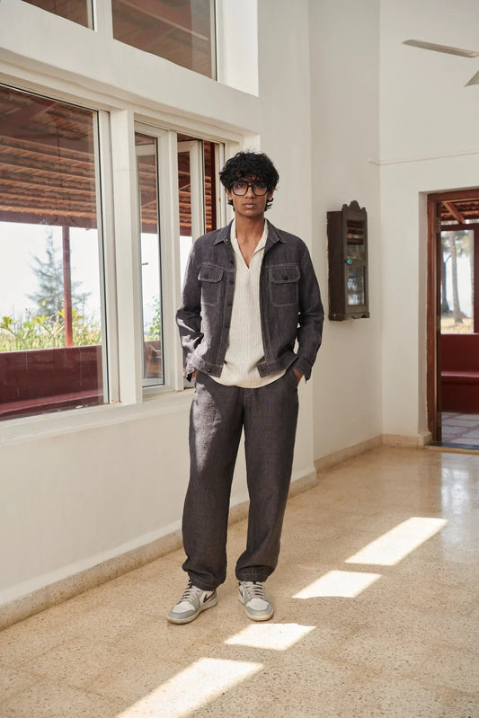 Graphite Linen Denim Men's Relaxed Jogger Pants