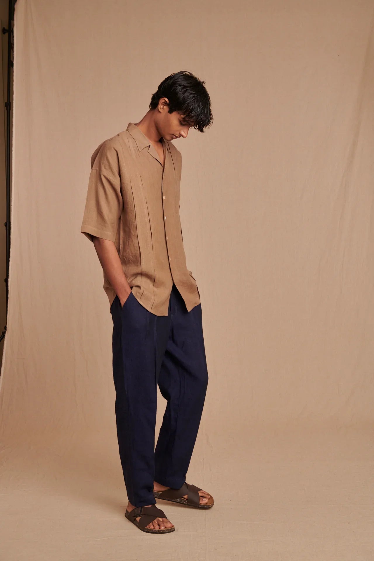 Neel Linen Denim Men's Pleated Tappered Pants