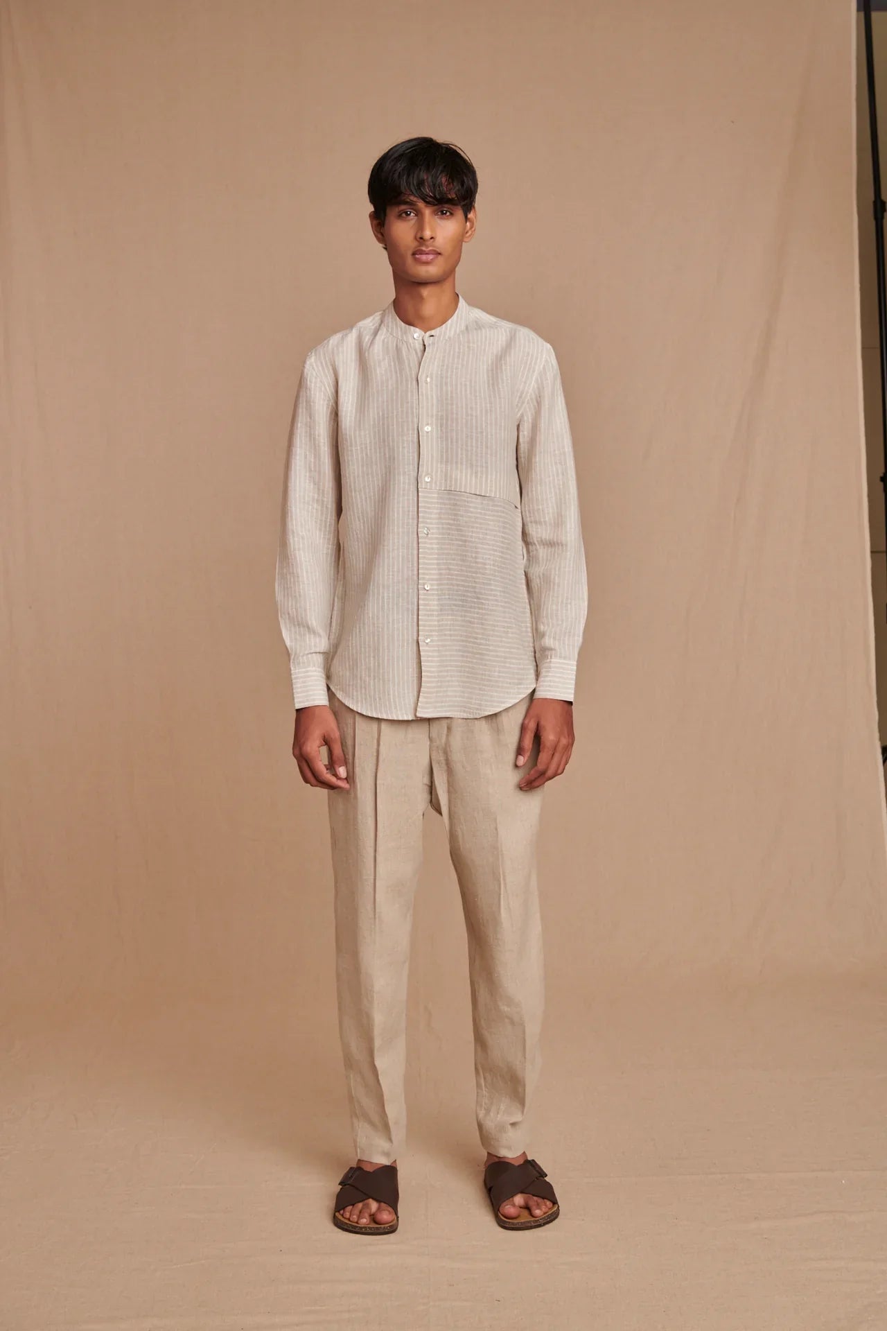 Undyed Linen Men's Pleated Tappered Pants
