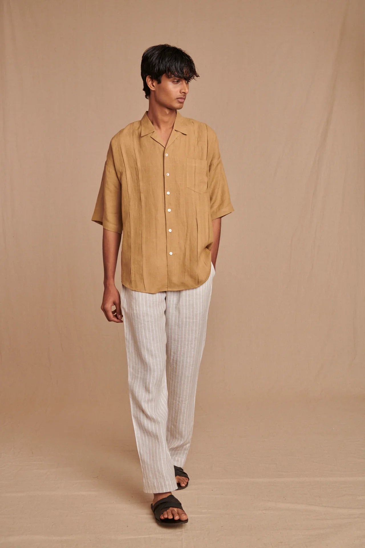 Undyed Boldstripe Linen Men's Lounge Pants