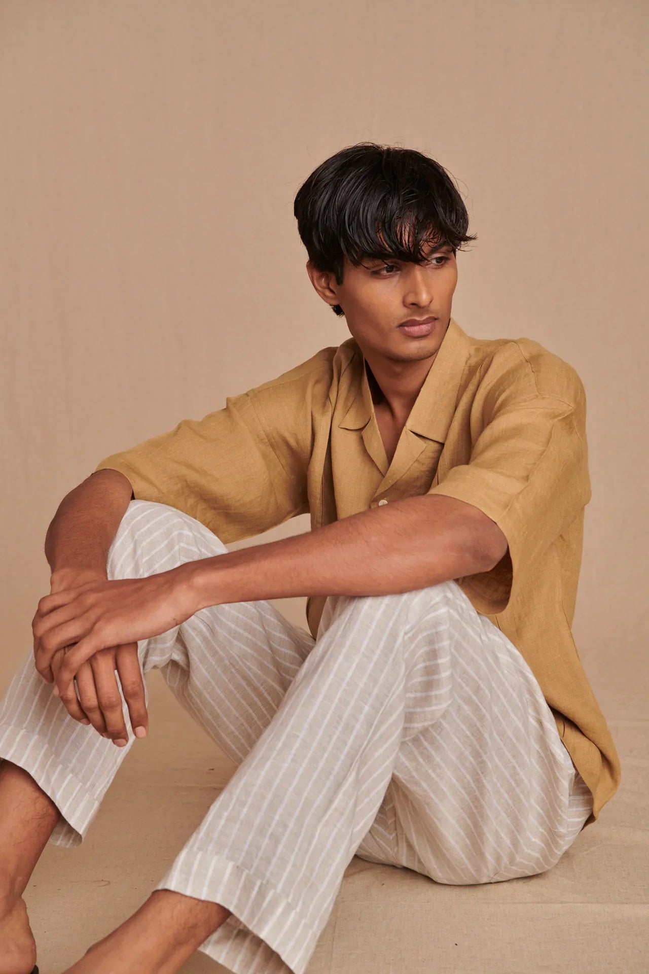 Undyed Boldstripe Linen Men's Lounge Pants
