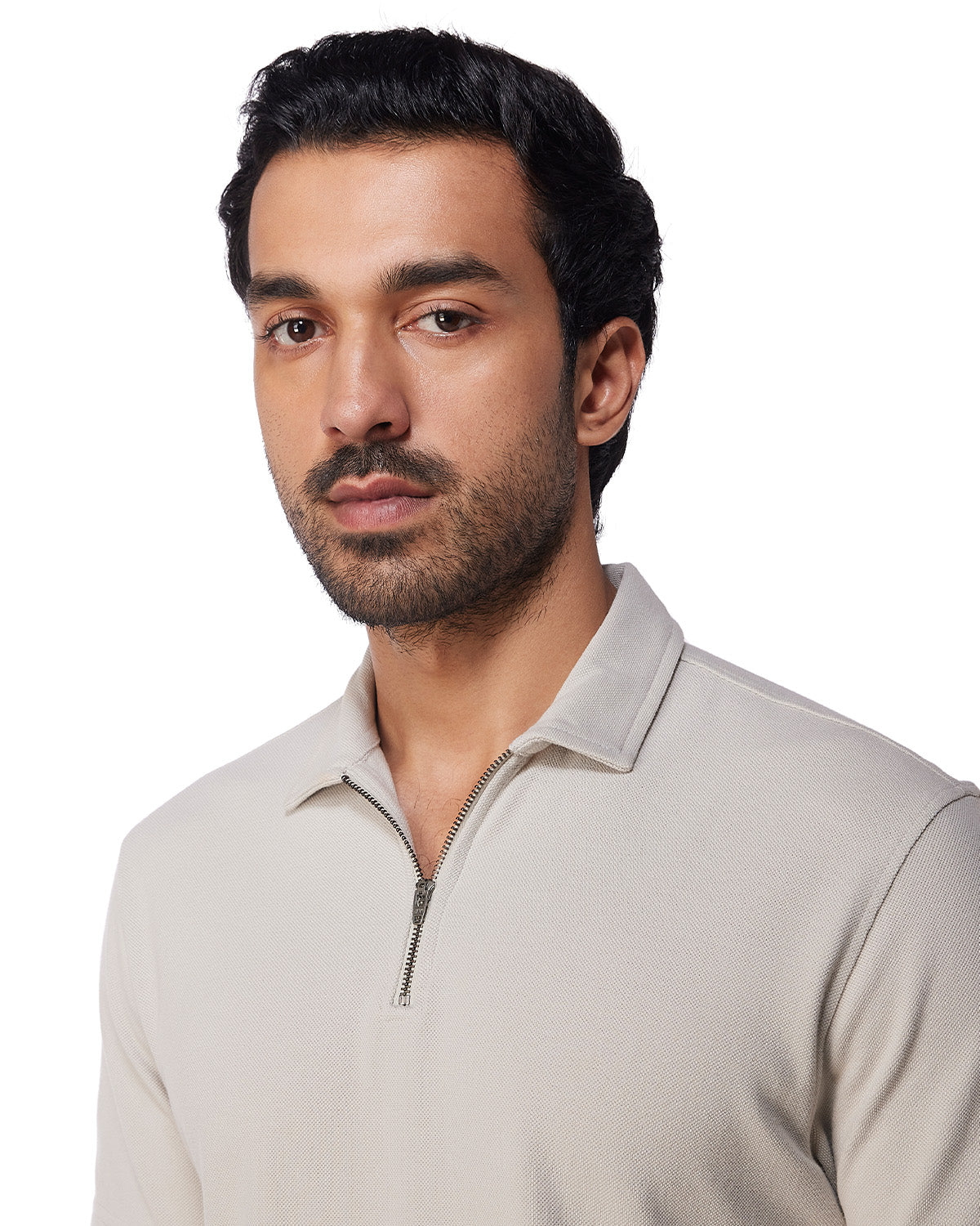 Signature Zipper Polo T-Shirt - Light Grey