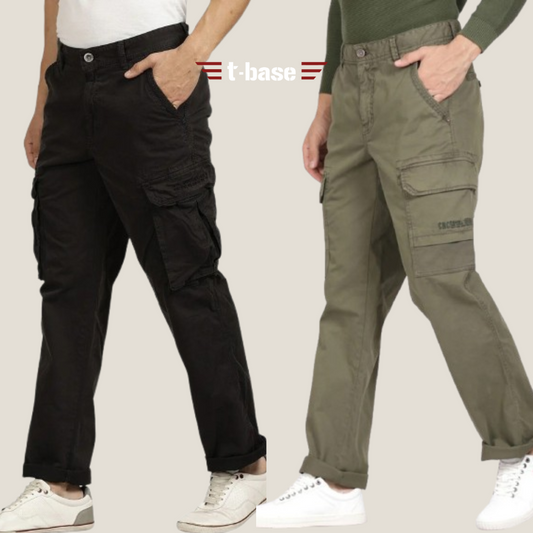 Pack of 2 T-Base Relaxed Fit Cargo (Black + Olive green)