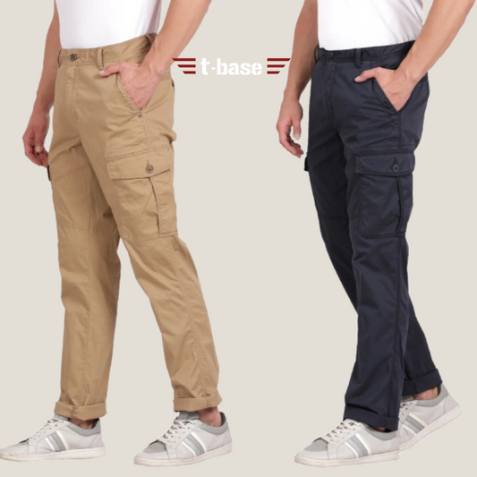 Pack of 2 T-Base Street Cargo – Beige Sand (Beige+ Navy Blue)