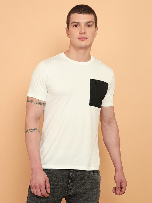 Wrangler Men Solid White Crew Neck Regular Fit T-Shirt