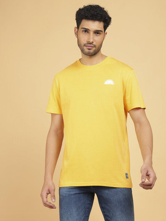 Wrangler Men Yellow Back Print Crew Neck Relaxed Fit T-Shirt