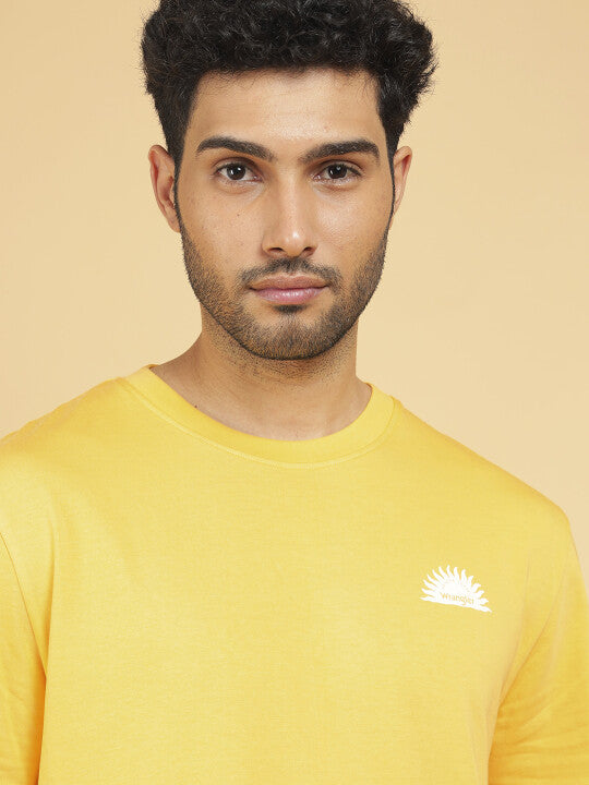 Wrangler Men Yellow Back Print Crew Neck Relaxed Fit T-Shirt