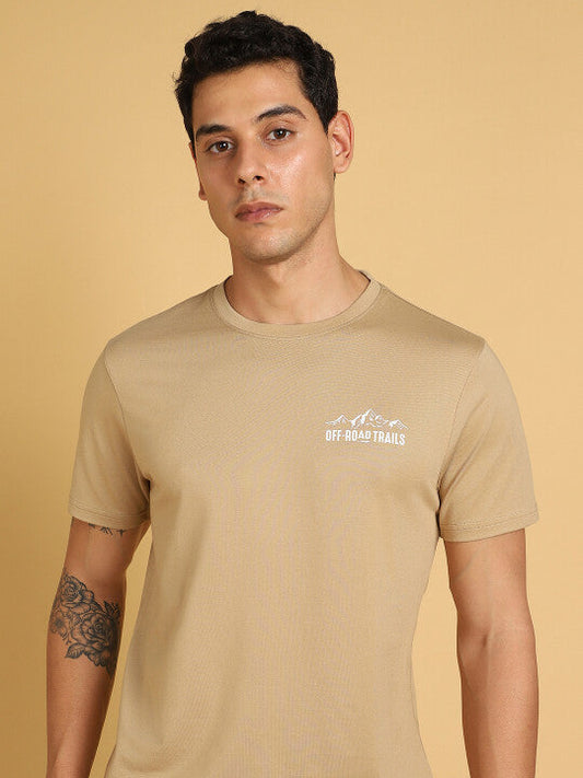 Wrangler Men Beige Graphic Print Crew Neck Regular Fit T-Shirt