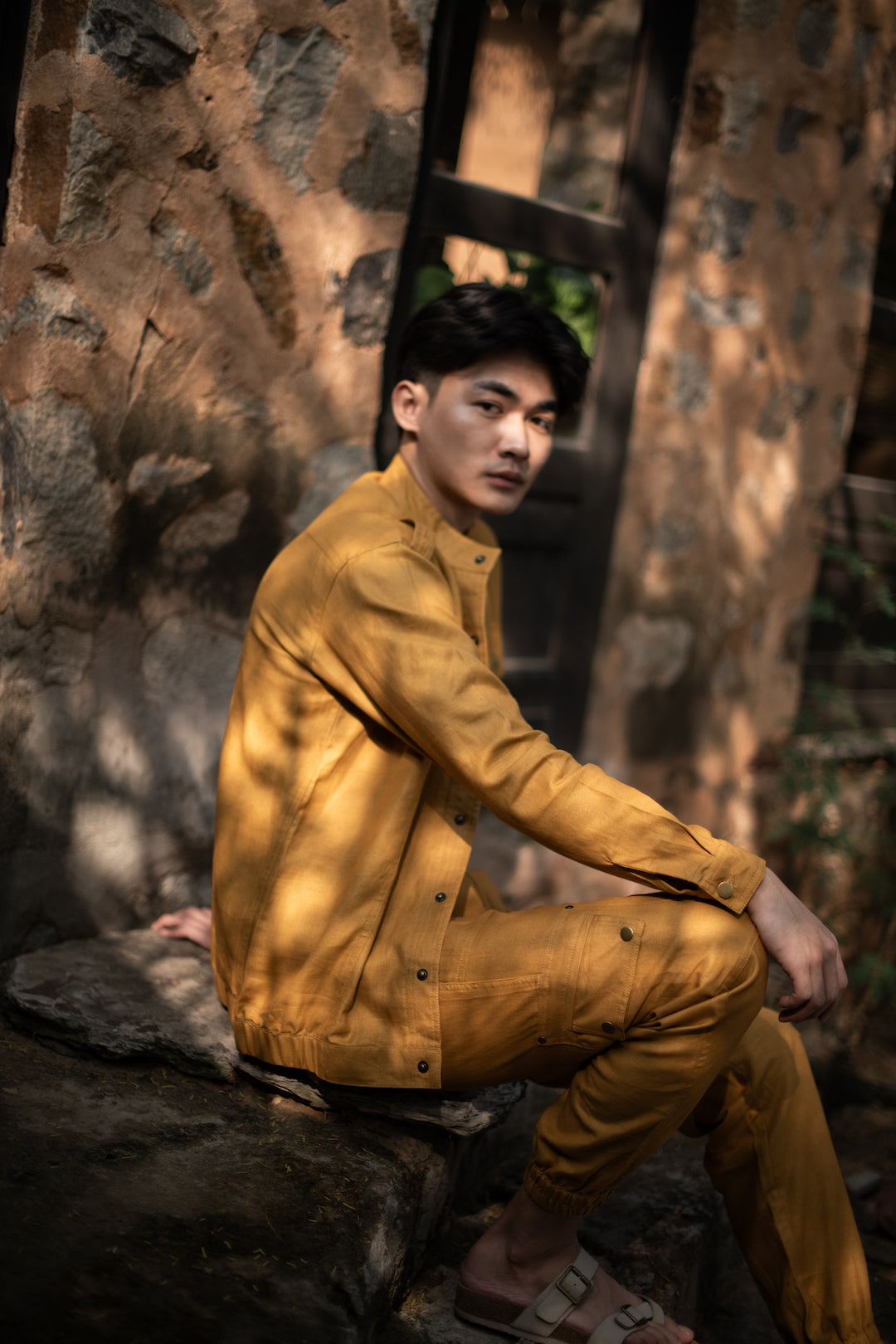 The Terra Tribe Mustard Linen Twill Sunrise Worker Pants for Men